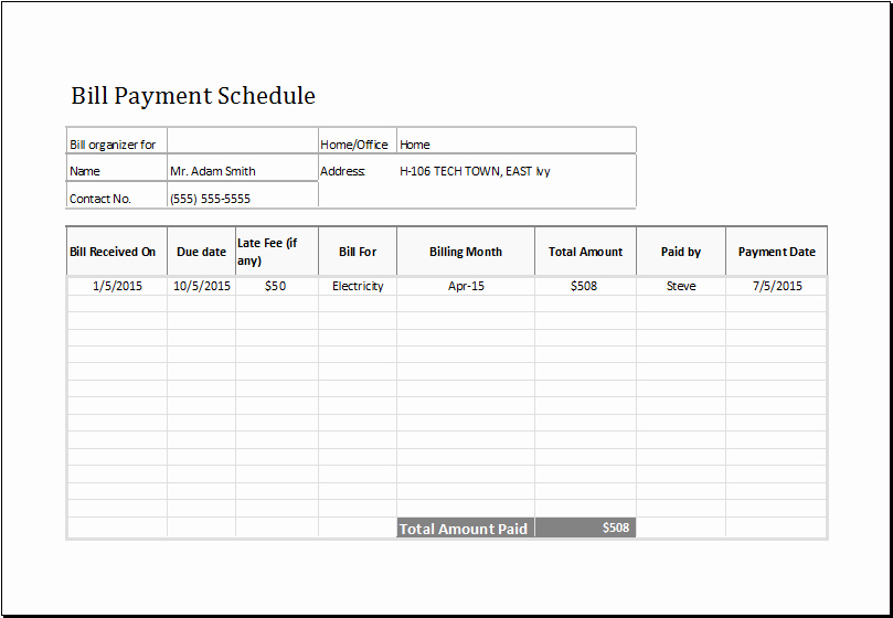 Bill Payment Calendar Template Best Of Bill Payment Schedule Template at Emplates