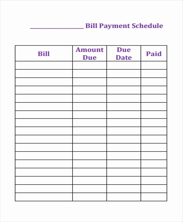 bill payment schedule template sample