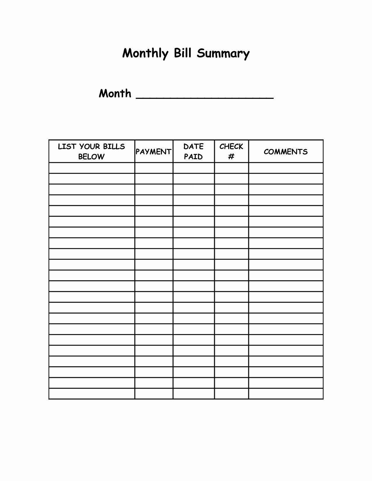 Bill Payment Schedule Template Best Of Monthly Bill Summary Doc organization