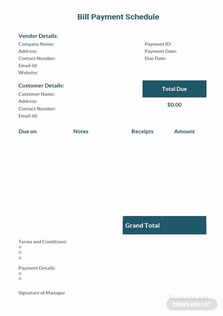 Bill Payment Schedule Template Fresh Monthly Payment Schedule Template In Microsoft Word Excel