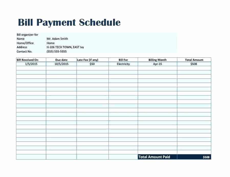 Bill Payment Schedule Template Lovely Payment Schedule Template Free – Neerja