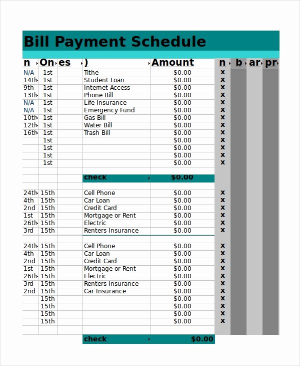 Bill Payment Schedule Template New Excel Schedule Template 11 Free Pdf Word Download