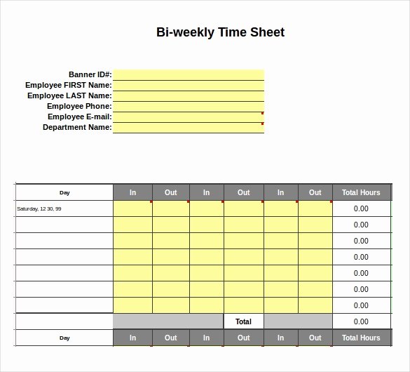Biweekly Timesheet Template Free Inspirational 25 Excel Timesheet Templates – Free Sample Example