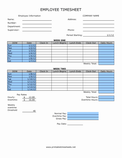 Biweekly Timesheet Template Free New Timesheet with Lunch Printable Time Sheet