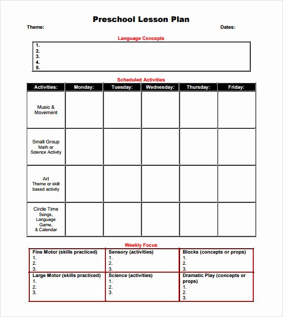 Blank Preschool Lesson Plan Template Fresh Sample Preschool Lesson Plan 10 Pdf Word formats