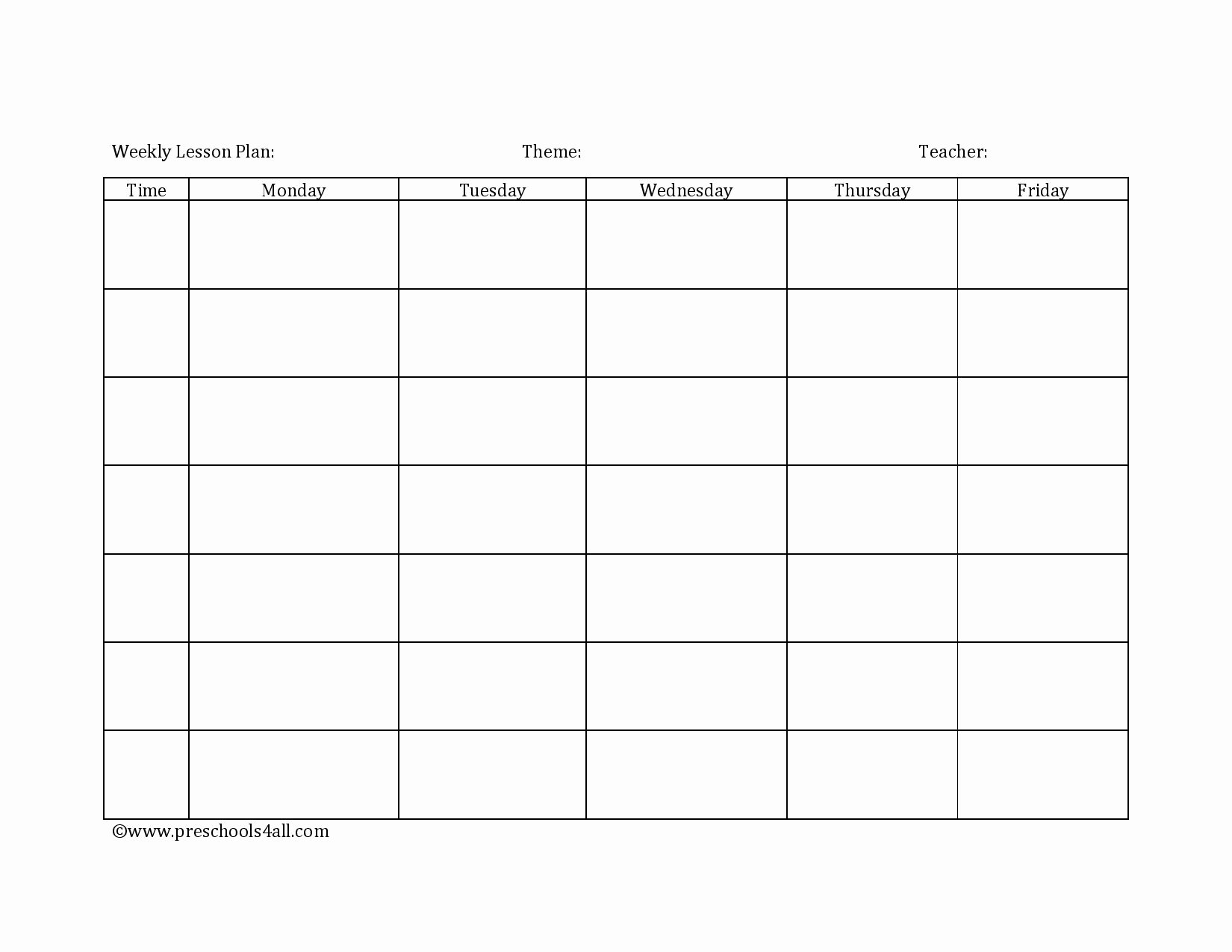 Blank Weekly Lesson Plan Template Unique Preschool Lesson Plan Template Lesson Plan Book Template
