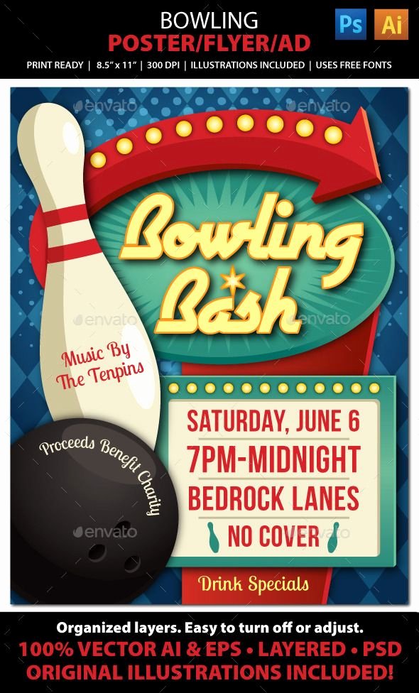 Bowling Flyer Template Free Luxury Bowling event Poster Flyer or Ad This Retro Poster Flyer