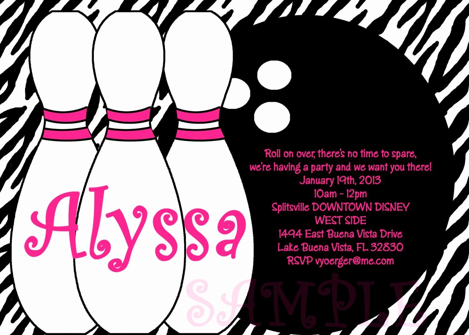 Bowling Invitation Template Free New Bowling Birthday Party Invitations Printable or Printed