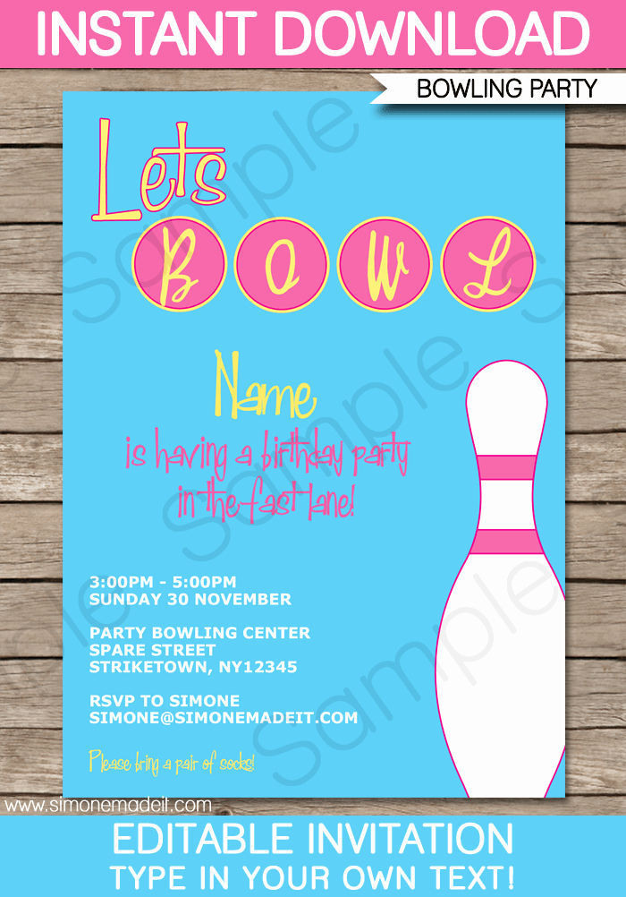 Bowling Party Invitations Templates Awesome Bowling Party Invitation Template Pink