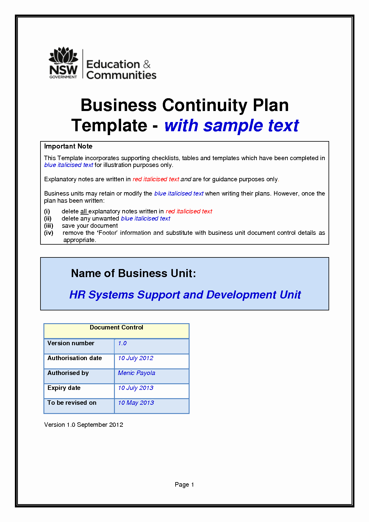 Business Continuity Plan Template New Business Continuity Plan Template