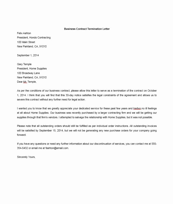 Business Contract Termination Letter Template Awesome 35 Perfect Termination Letter Samples [lease Employee