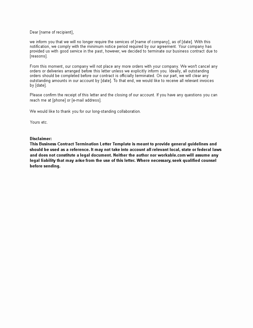 Business Contract Termination Letter Template Best Of Business Contract Termination Letters
