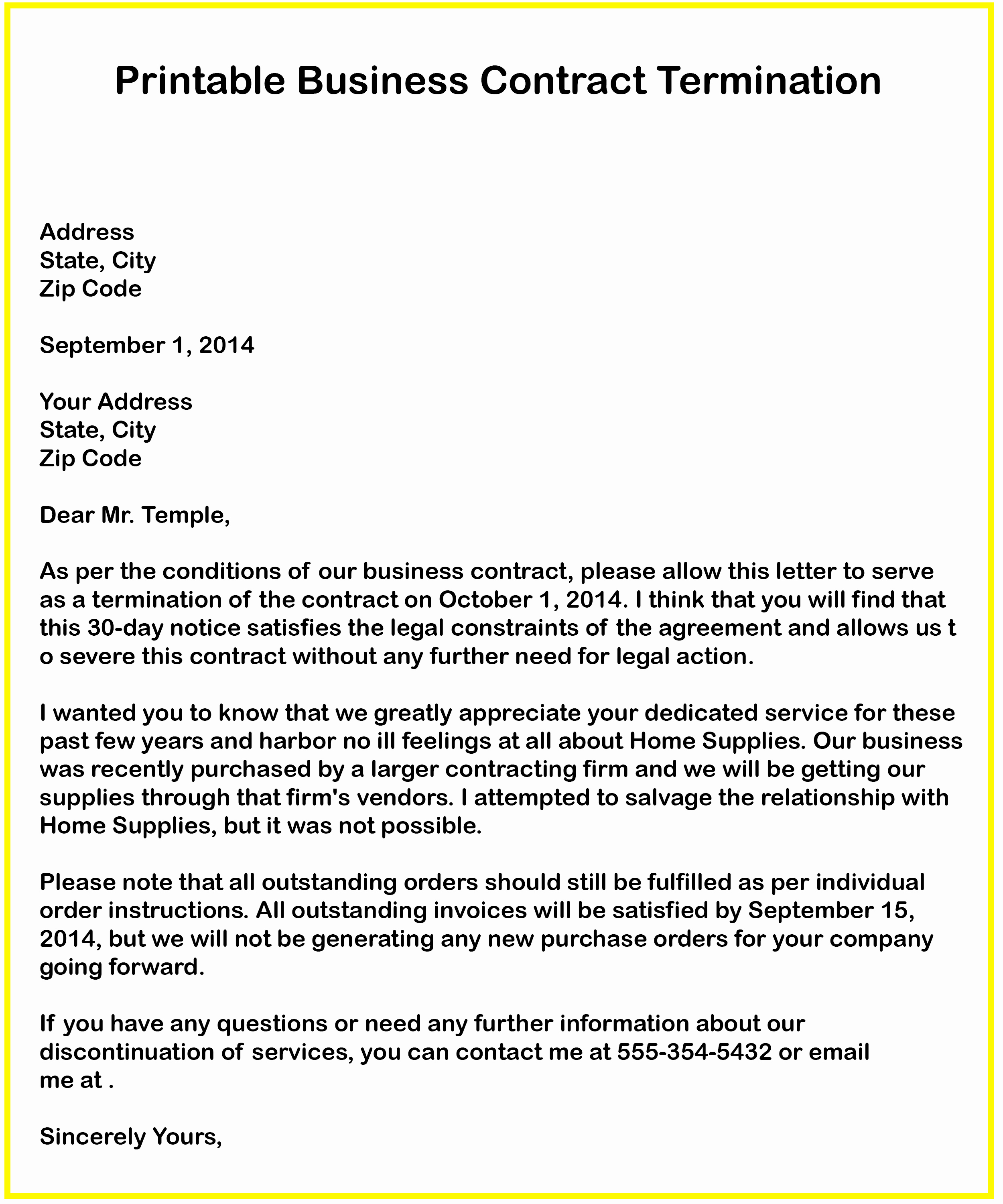 Business Contract Termination Letter Template Fresh 4 Free Business Contract Termination Letter with Example