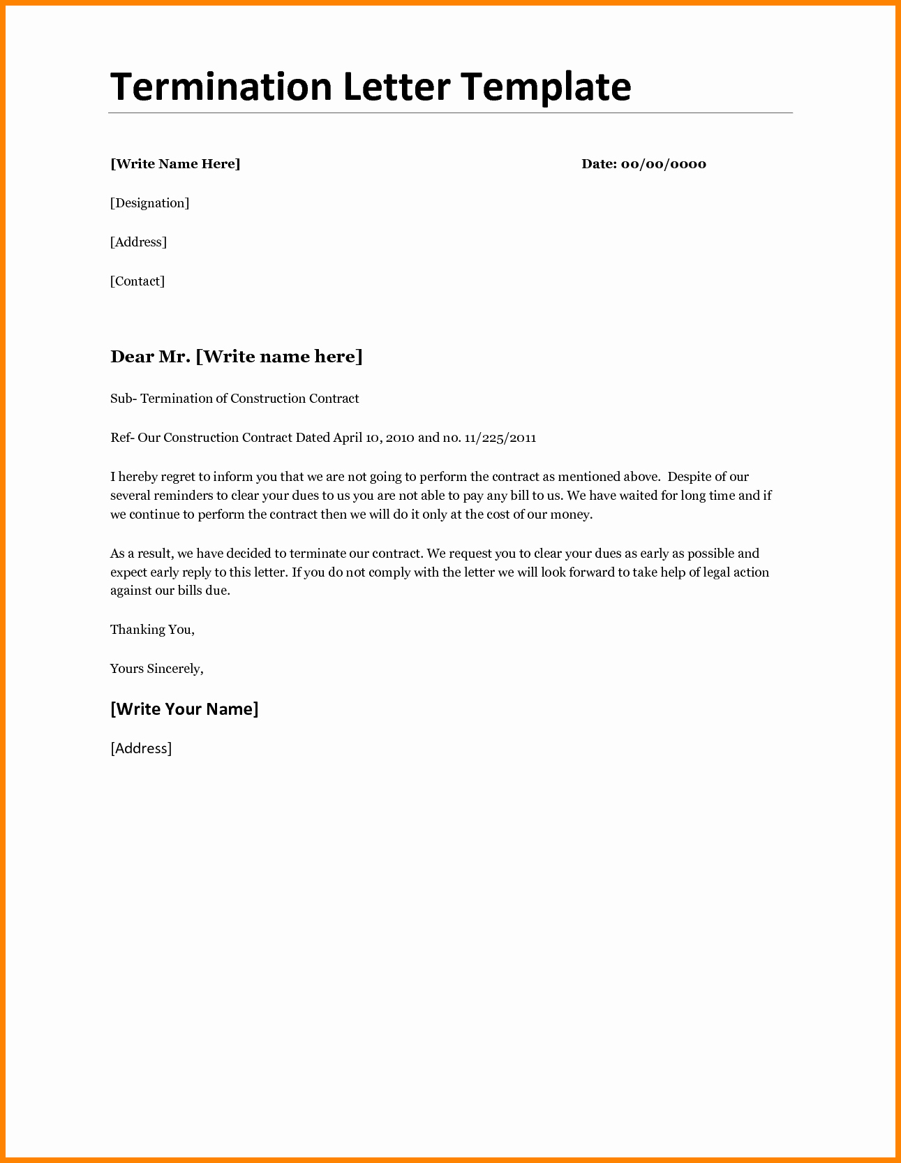 Business Contract Termination Letter Template Fresh 6 General Termination Letter