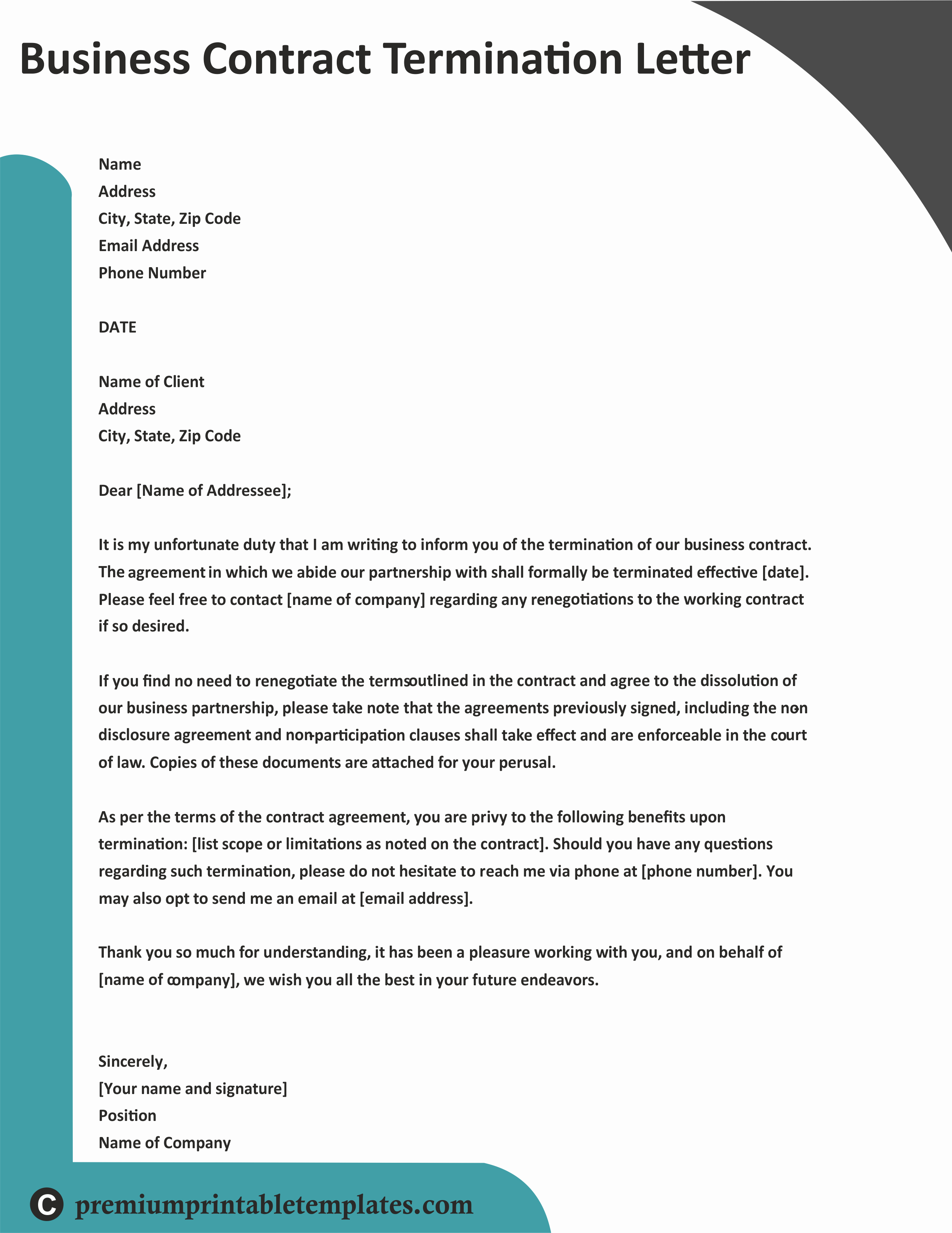 Business Contract Termination Letter Template Unique Business Contract Termination Letter