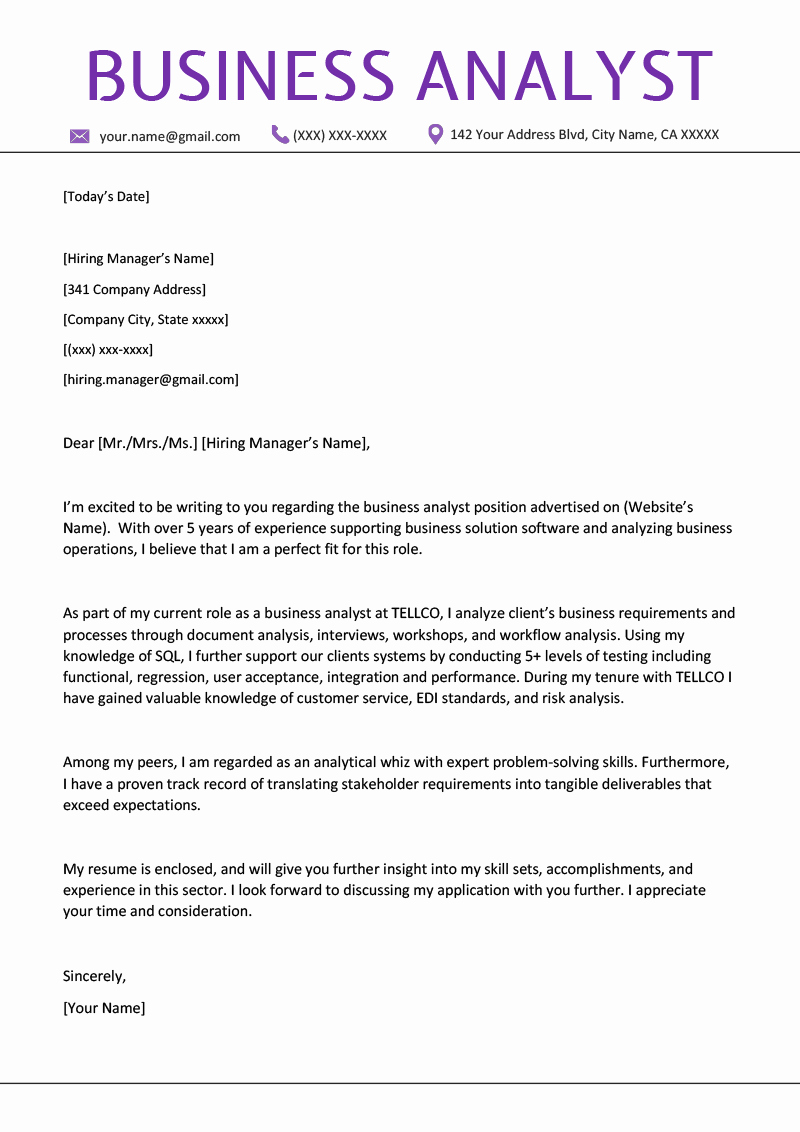 Business Letter format Template Best Of Business Analyst Cover Letter Example &amp; Writing Tips