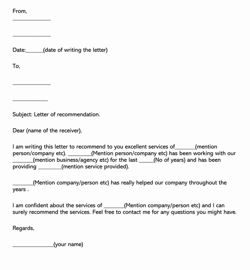 Business Letter Of Recommendation Template Best Of Re Mendation Of A Business Service Sample Letters