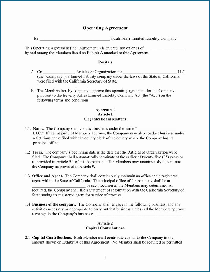 Business Operating Agreement Template New S Restaurant Llc Operating Agreement