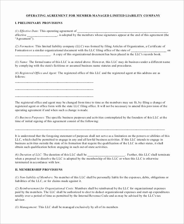 Business Operating Agreement Template New Sample Operating Agreement 12 Examples In Word Pdf