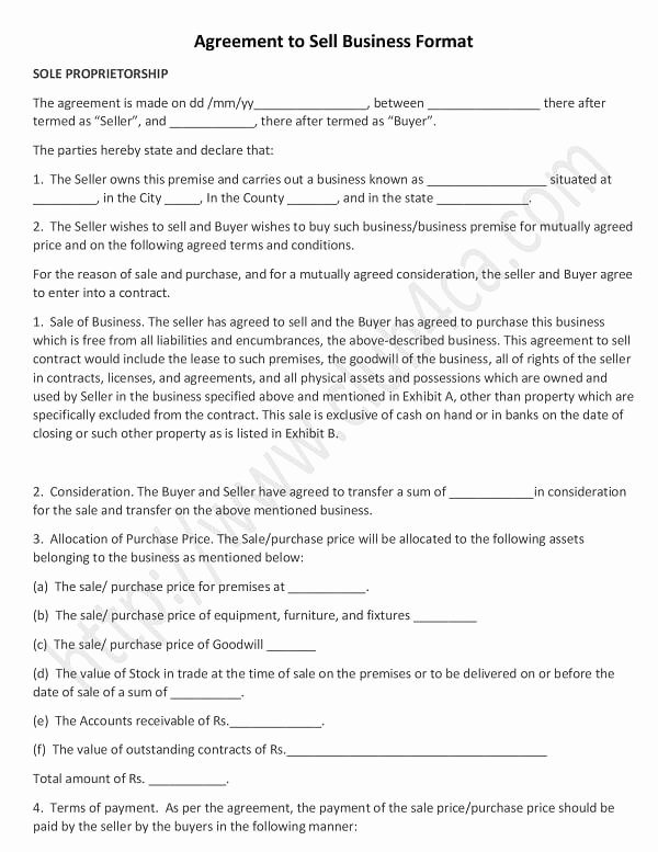 Business Purchase Agreement Word Template Lovely Sample Of Agreement to Sell Business format In Word