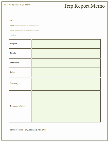 Business Report Template Word Fresh Trip Report Memo Template for Business Trips