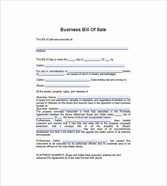Business Sale Agreement Template Elegant Business Bill Of Sale 7 Free Word Excel Pdf format