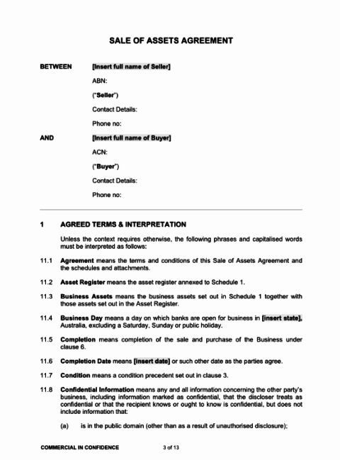 Business Sale Agreement Template Word New Business Sale Contract Template