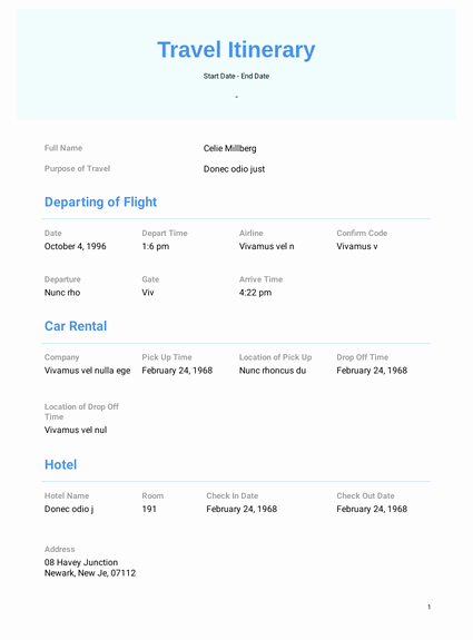 Business Travel Itinerary Template Best Of Business Travel Itinerary Template Pdf Templates