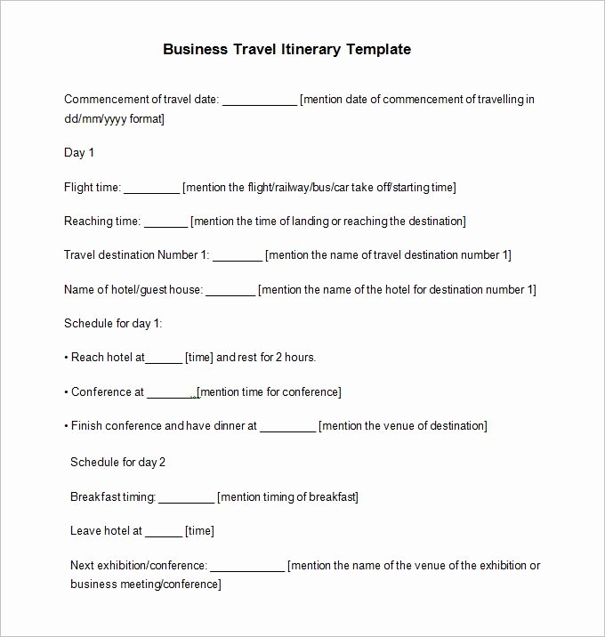 Business Travel Itinerary Template Best Of Travel Itinerary Example 12 Free Word Pdf Documents