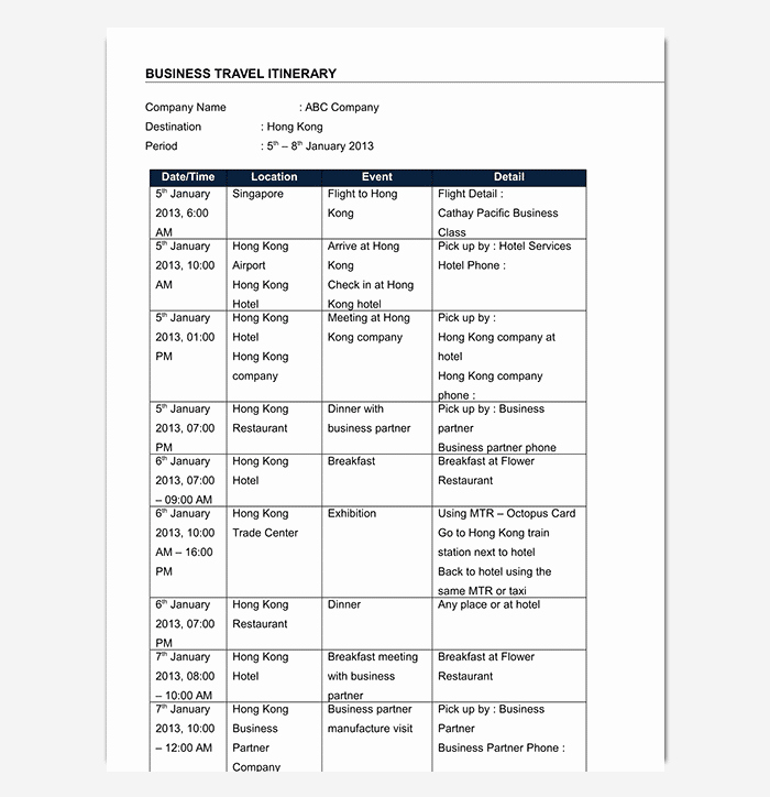 Business Travel Itinerary Template Lovely Business Travel Itinerary Template 23 Word Excel &amp; Pdf
