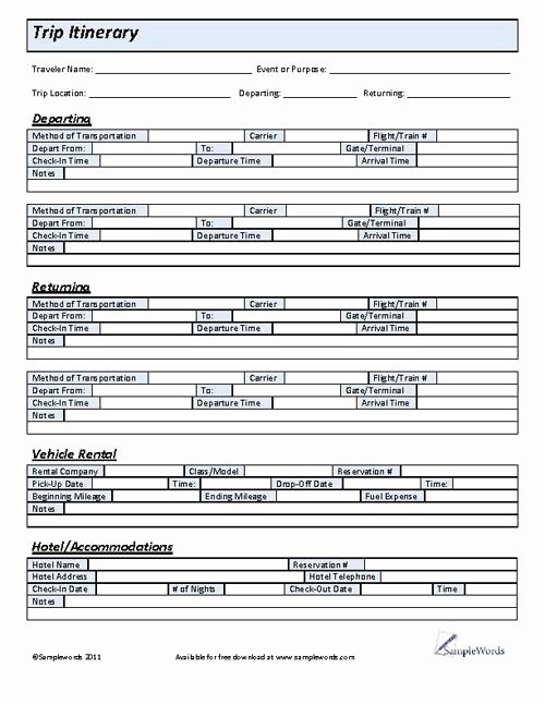 Business Trip Itinerary Template Luxury Printable Trip Itinerary organize Me