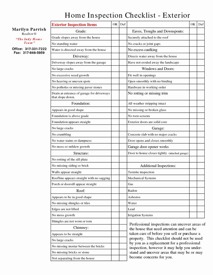 Buying A House Checklist Template Awesome Home Inspection List Template Document Sample