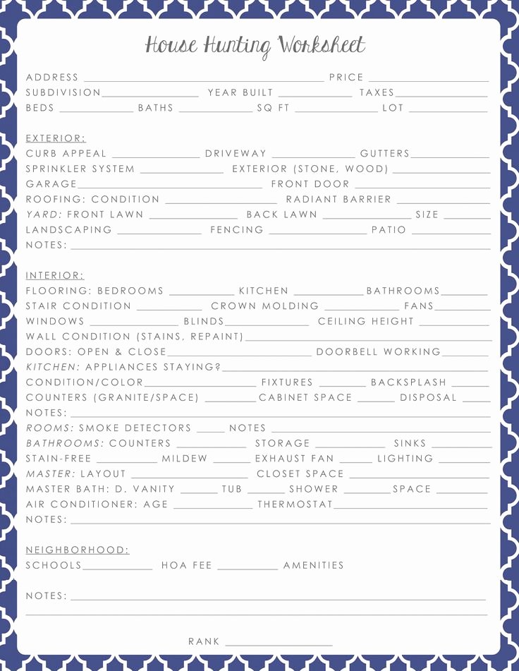 Buying A House Checklist Template New House Hunting Worksheet Freebie