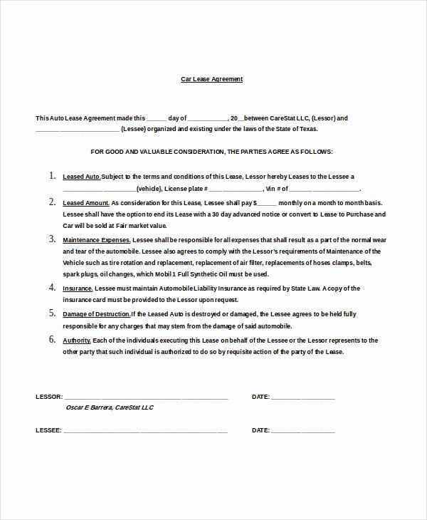 Car Lease Agreement Template Luxury 20 Rental Lease Agreement Free Word Pdf format