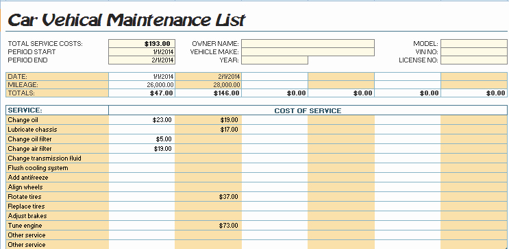 Car Maintenance Schedule Template Lovely 4 Maintenance Templates Excel Xlts