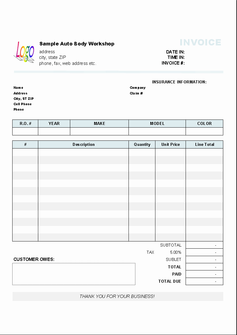 Car Repair Invoice Template Awesome Automotive Repair Invoice Template Invoice Manager for Excel