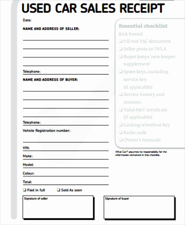Car Sale Receipt Template Inspirational Car Sales Receipt Sample 14 Examples In Word Pdf
