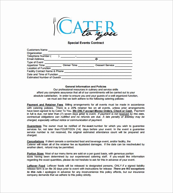 Catering Contract Template Free Best Of Free 13 Sample Catering Contract Templates In Pdf