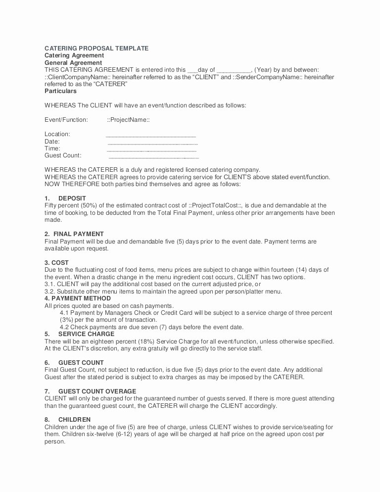Catering Contract Template Free Elegant Catering Proposal Template Midterms