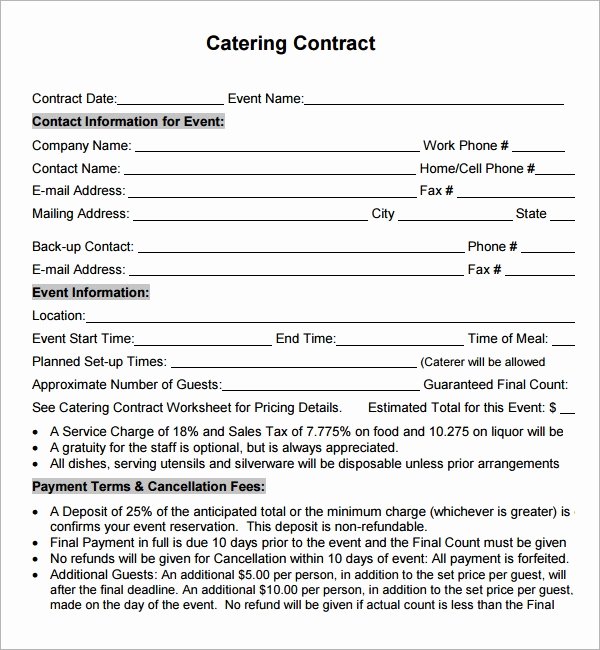 Catering Contracts Template Free Luxury Catering Contract 7 Free Pdf Download