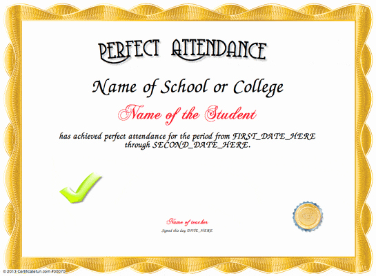 Certificate Of attendance Template Free Fresh 5 Free Perfect attendance Certificate Templates Word