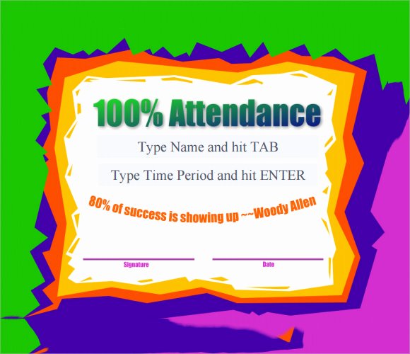 Certificate Of attendance Template Free Lovely Free Printable Perfect attendance Certificate Template