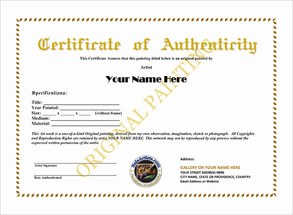 Certificate Of Authenticity Artwork Template Elegant Certificate Authenticity Template