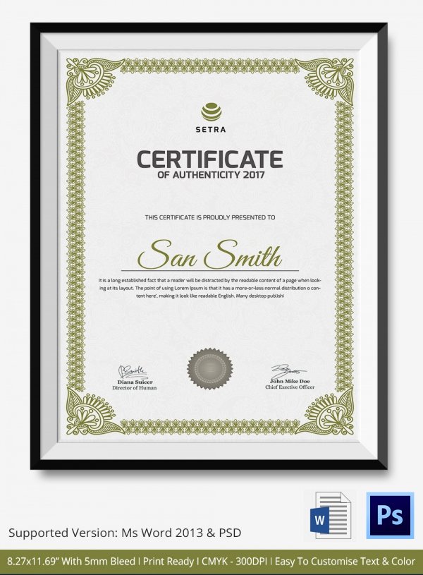 Certificate Of Authenticity Artwork Template Fresh Blank Certificate Authenticity