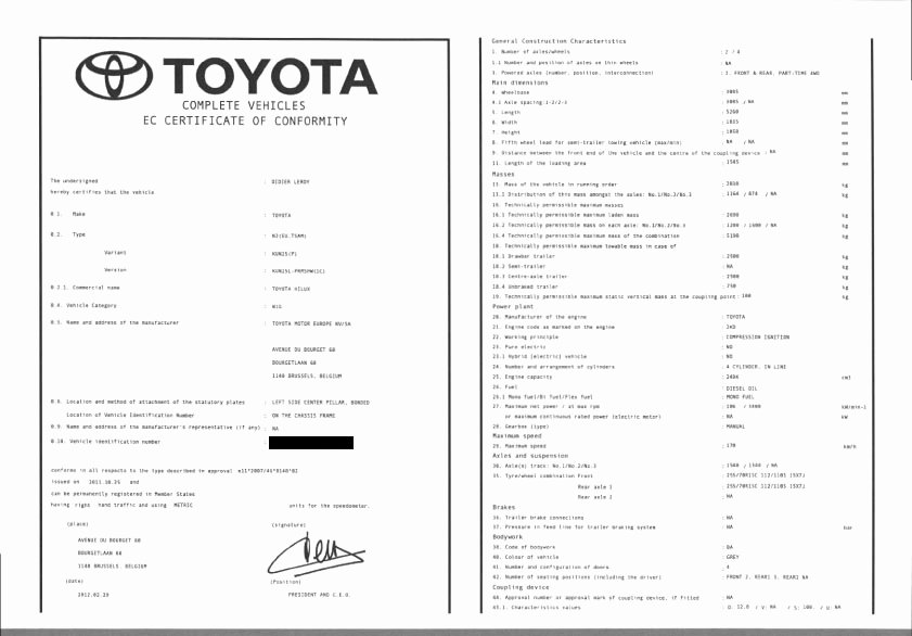 Certificate Of Conformity Template New Certificate Of Conformity Coc toyota Eurococ