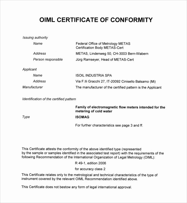 Certificate Of Conformity Template New Sample Conformity Certificate Template 15 Documents In