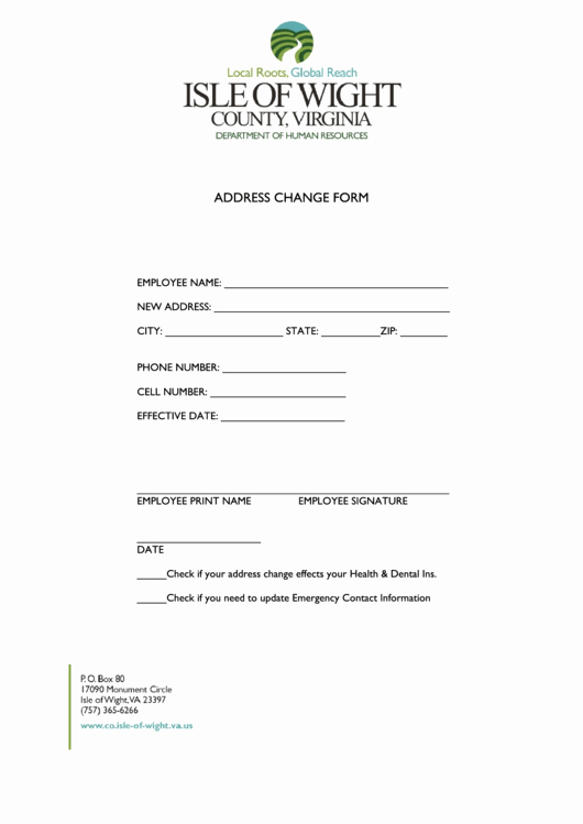 Change Of Address form Template New top 10 Employee Change Address form Templates Free to