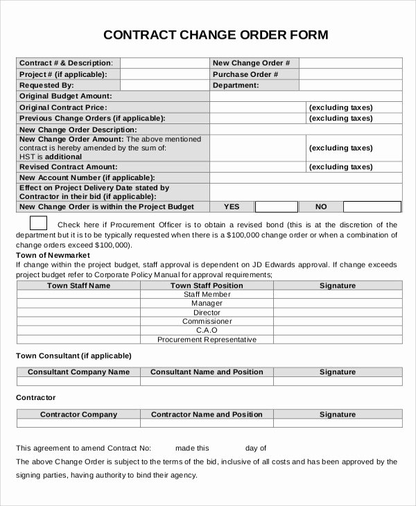 Change order Request Template Lovely Sample Change order form 12 Examples In Word Pdf