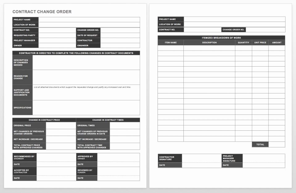 Change order Request Template New Plete Collection Of Free Change order forms