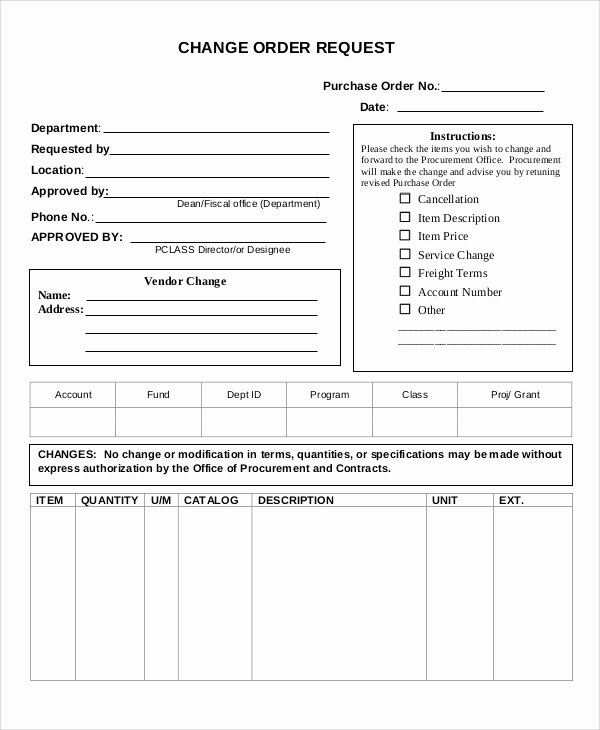 Change order Template Word Lovely Sample Change order form 12 Examples In Word Pdf